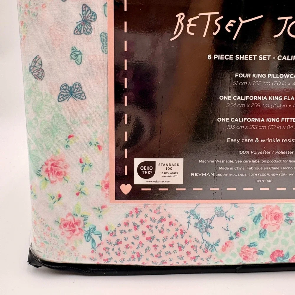 Betsey Johnson California King 6 Piece Sheet Set Mermaid Patchwork Blue Floral